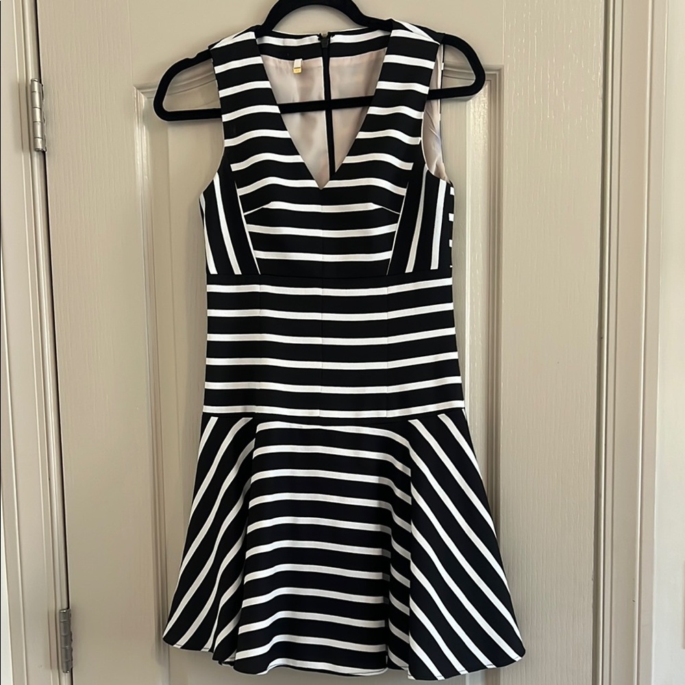 Tibi Black and White Striped Flare Dress